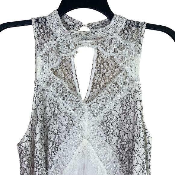 One The Land Halter Dress‎ Women's Large White Black Lace Gauzy Tiered Keyhole - Picture 2 of 14